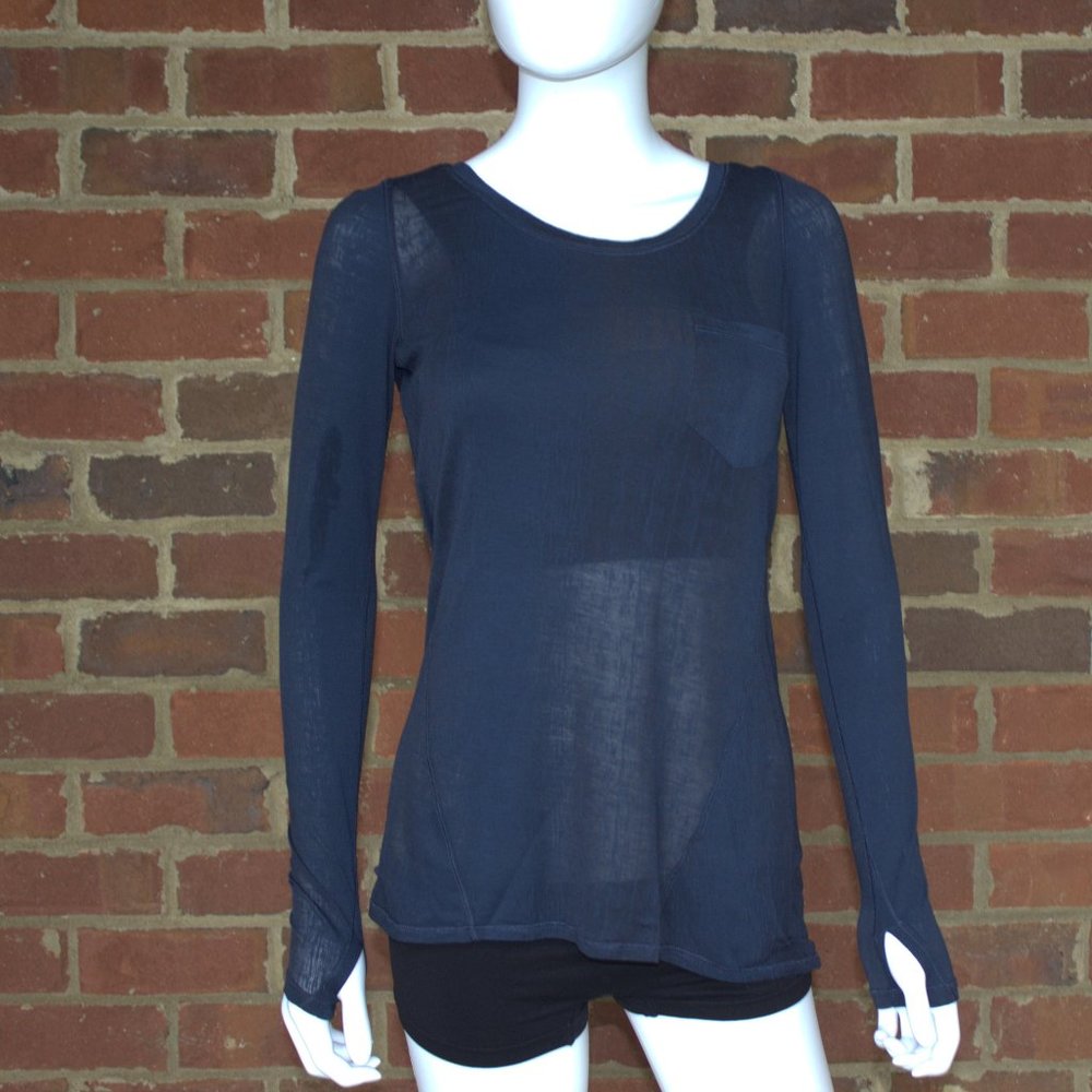 Lululemon | Women's Sheer/Burnout Long Sleeve Shirt | Navy | Sz 6 | Thumb Holes
